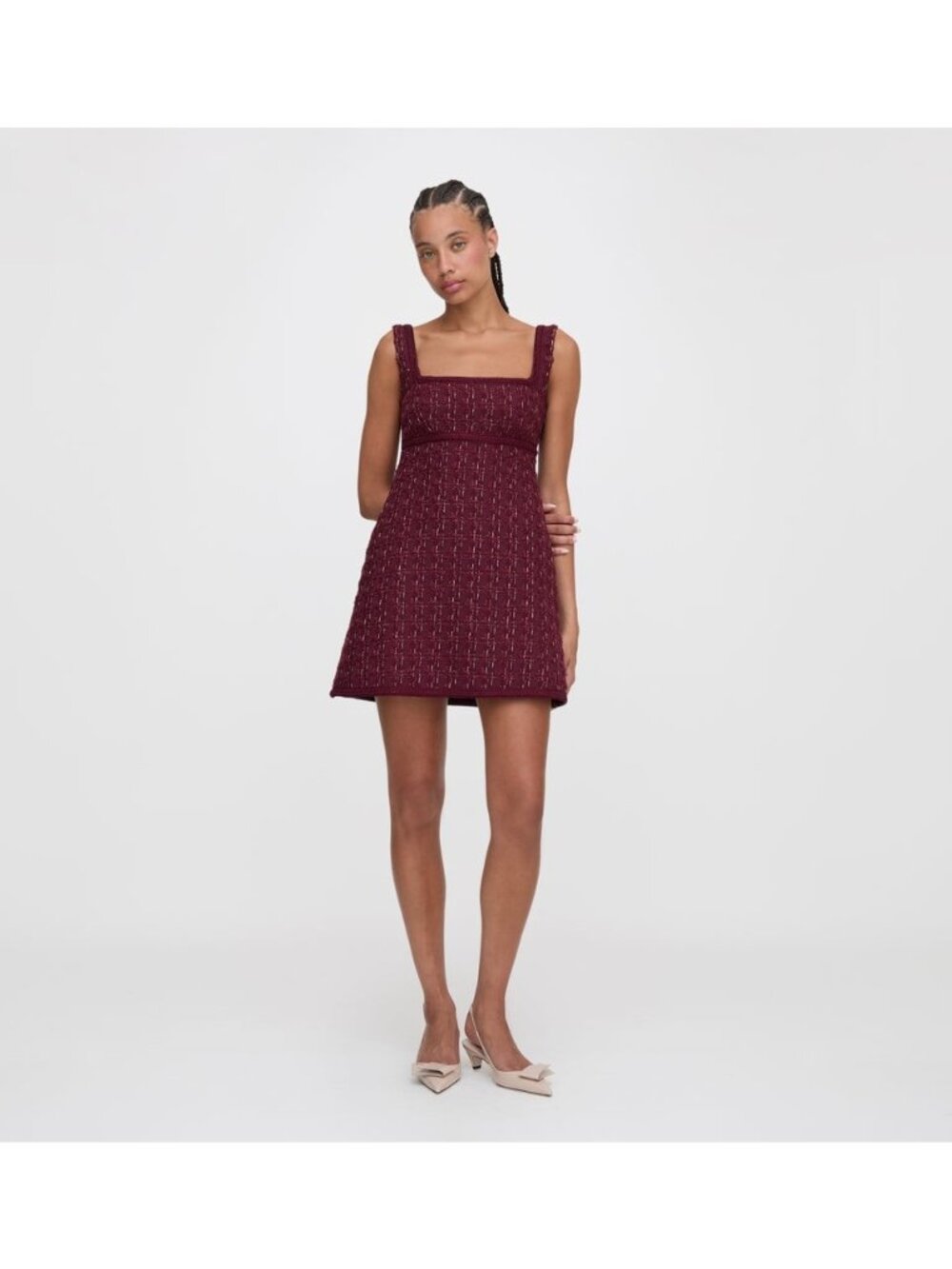 Hill House The Bennett Burgundy Tweed Mini Dress, Size L